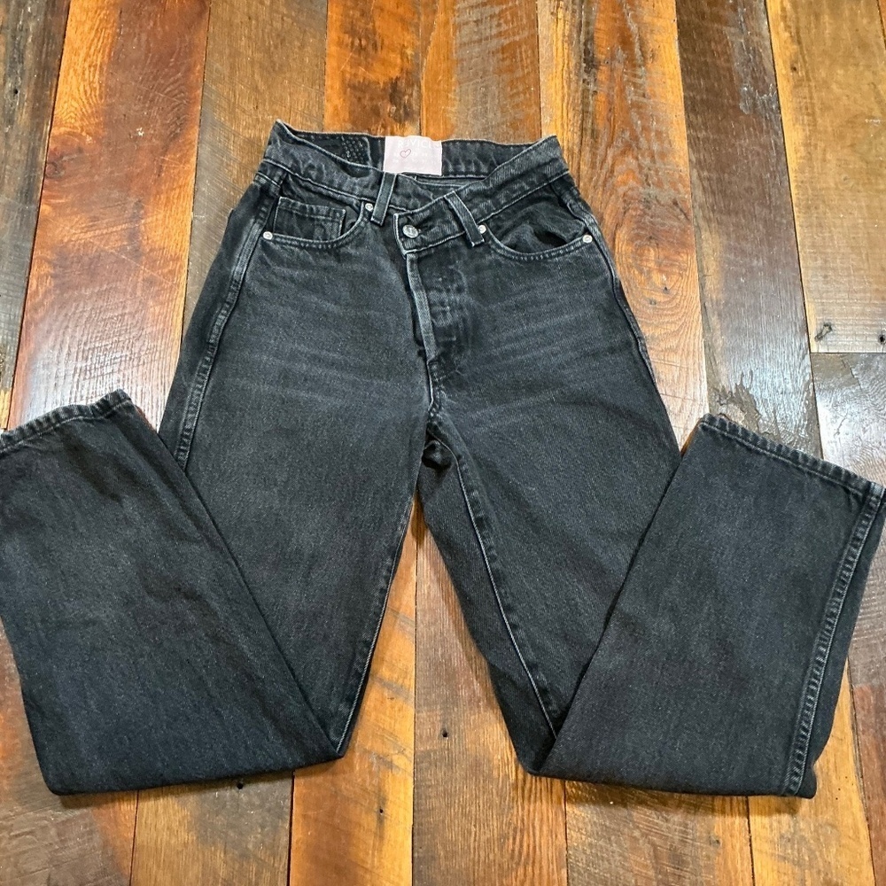 Revice Denim Black High Rise Straight Leg Jeans Size 24 Made in USA